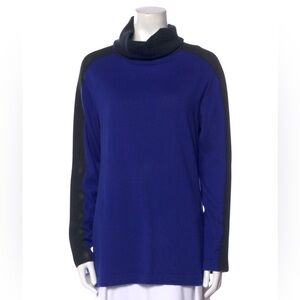 Escada XL sweater cotton cashmere knit cowl neck mesh weave Colorblock detail